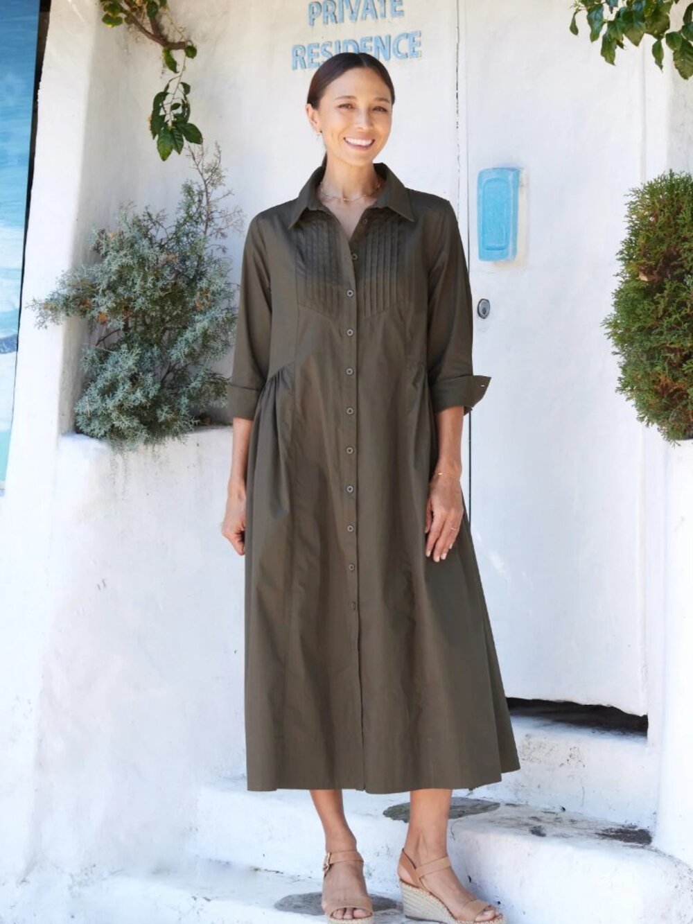 Maye Susie Short Sleeve Dress in Olive Green XL